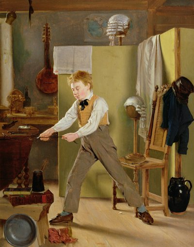 De leerling van de pruikenmaker of oefening baart kunst, c.1823 door Thomas Sword Good